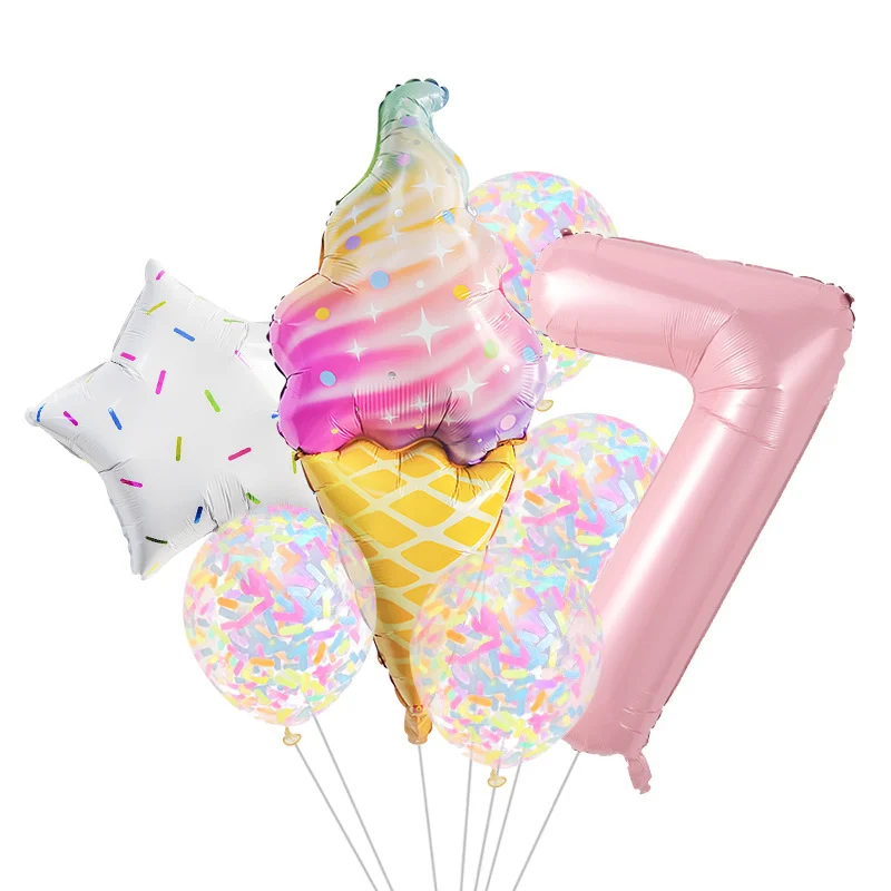 8-teiliges Donut-Eiscreme-Stern-Ballon-Set aus buntem Papier, Konfetti-Ballon-Set für Babyparty, Mädchen-Donut-Geburtstagsparty-Dekorationen – Detail 6