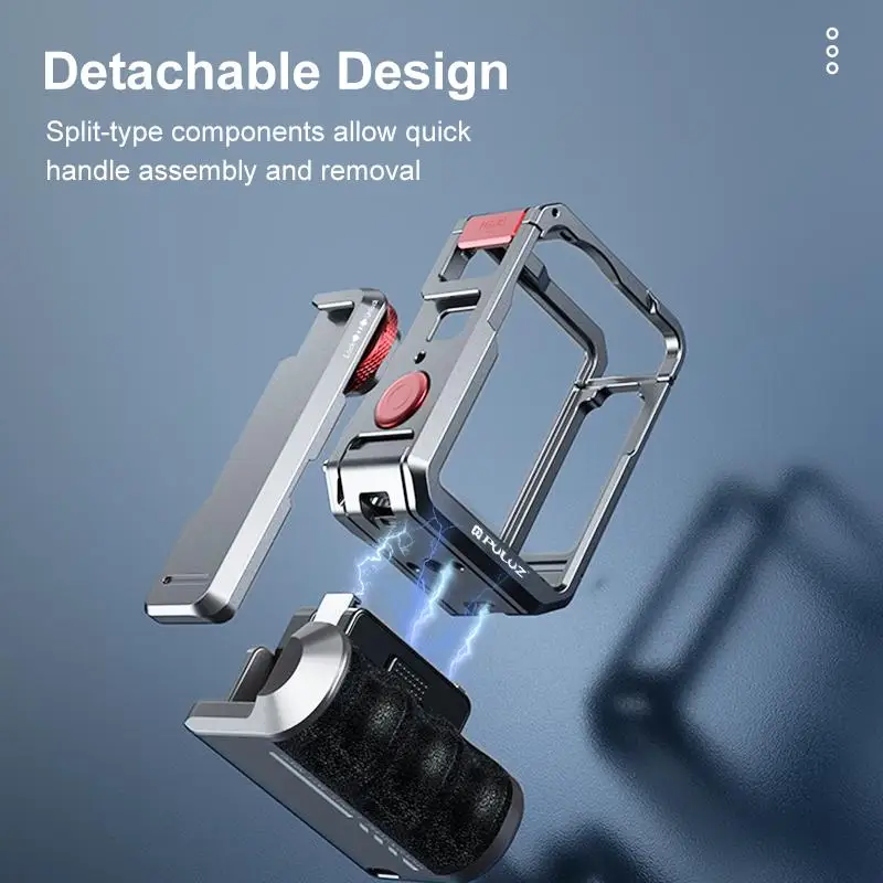 PULUZ for DJI Osmo Action 6 Metal Camera Cage Expansion Adapter with Handle Grip