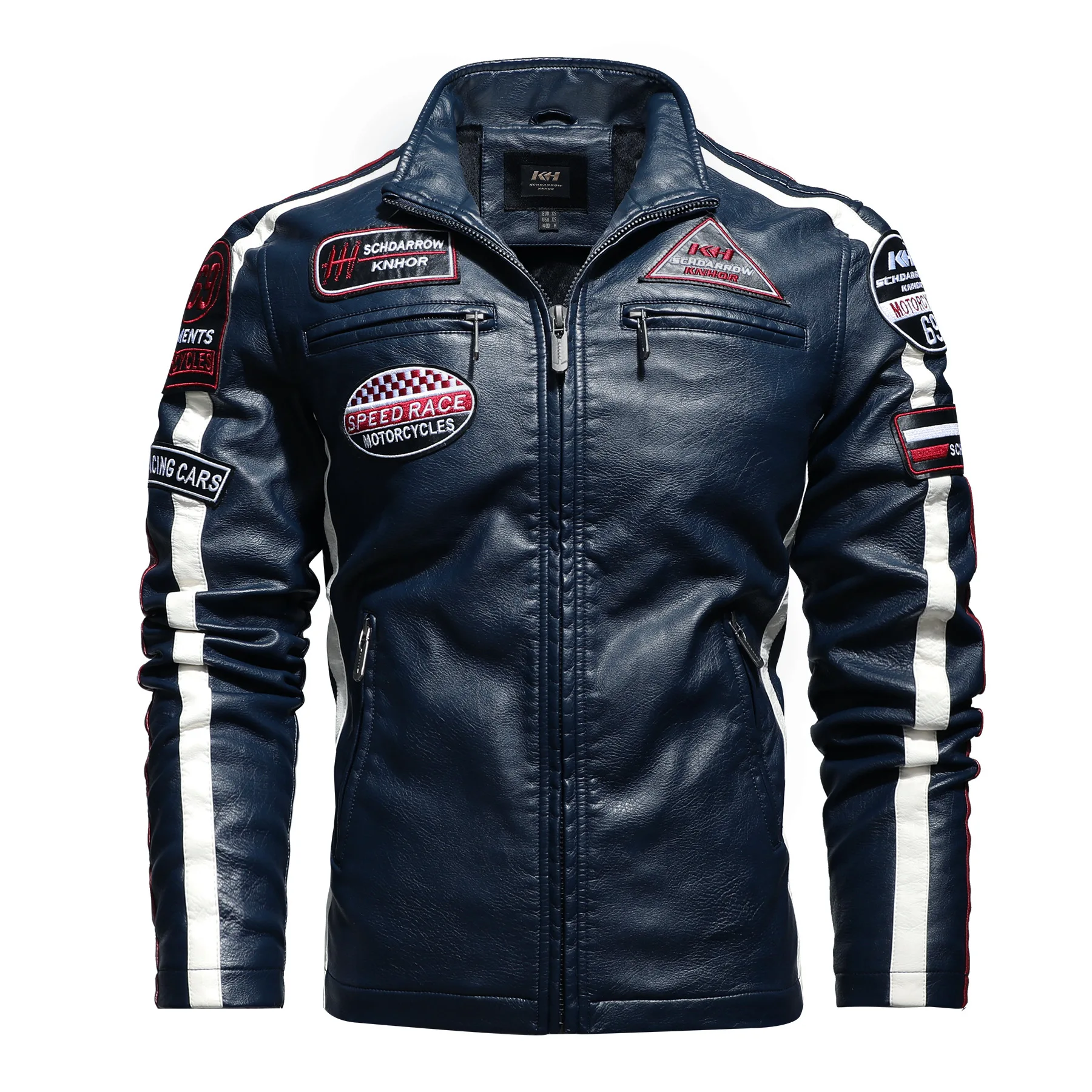 new leather jacket for men's autumn and winter motorcycle wear, embroidered patchwork European American