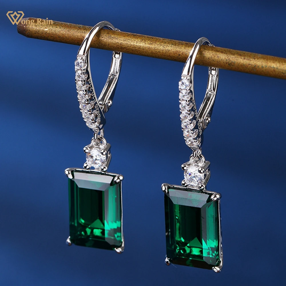 

Wong Rain Vintage 100% 925 Sterling Silver Emerald High Carbon Diamonds Gemstone Drop Earrings Fine Jewelry Gifts Anniversary