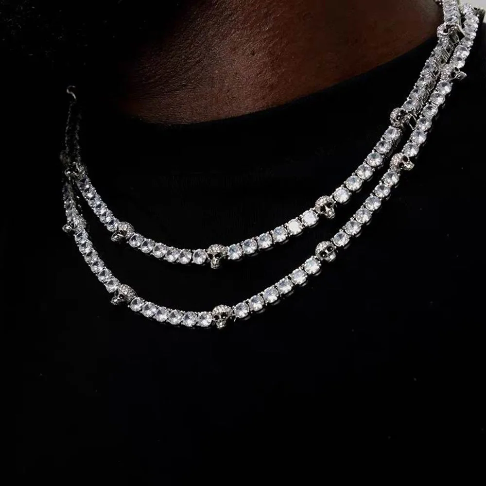 

Мужское ожерелье с фианитом, цепочка-чокер в стиле хип-хоп, украшенная фианитом 5 а, с черепом в 1 ряд, ювелирное украшение, 2022