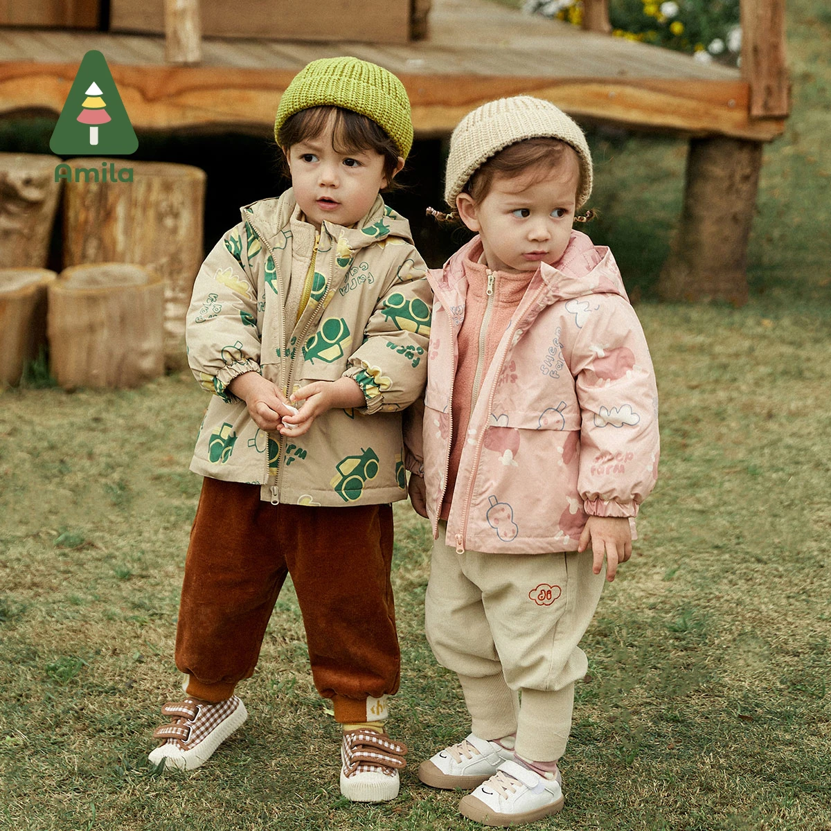 Amila Baby Coat Autumn Winter New Full Print Cartoon Two Pcs Jacket Boys and Girls Casual Children's Clothes Warm