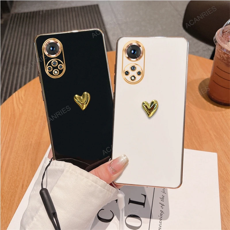 3D Gold Heart Plating Silicone Soft Case For Huawei Nova 9 SE 12 Pro 11 10 8i 7 6 5 5T 3 3i Cover Nova9 Nova5t