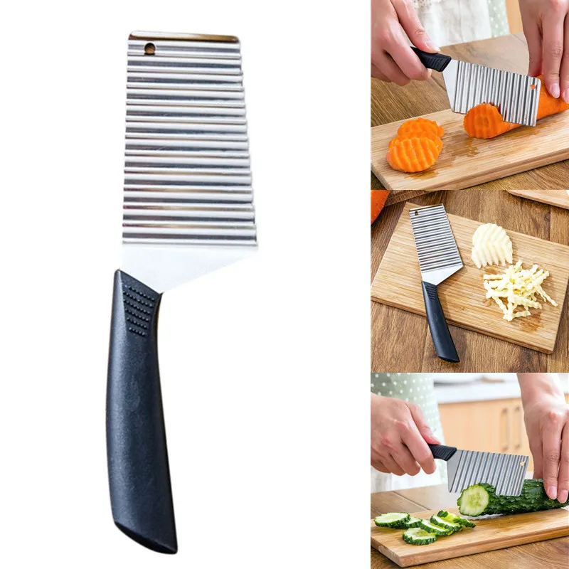 GOWA Crinkle Potato Cutter - Stainless Steel French Fries Slicer Handheld  Chipper Chopper Potato Carrot Chopping Knife Home