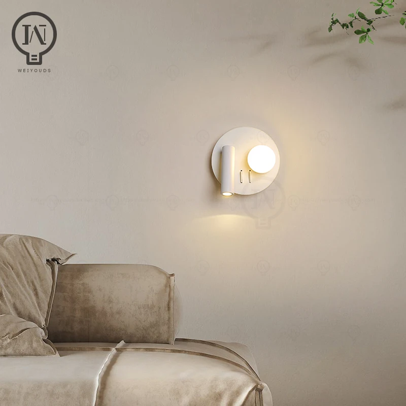 White wall lamp backlight 350 degree rotation adjustable wall lamp hotel bedroom bedside study reading desk with switch