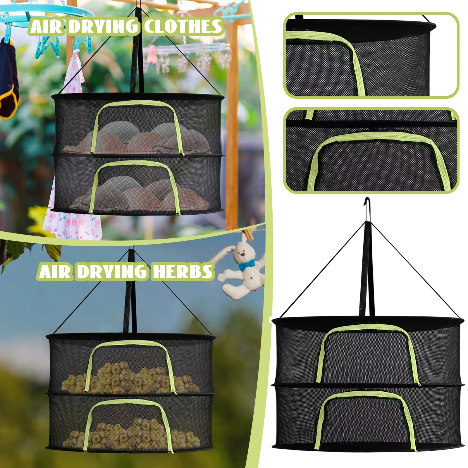 Multifunctional Portable Foldable Muti-layer Hanging Drying Net for Dry Goods Vegetable Fruit Herbs Clothing Non-toxic Polyester 3