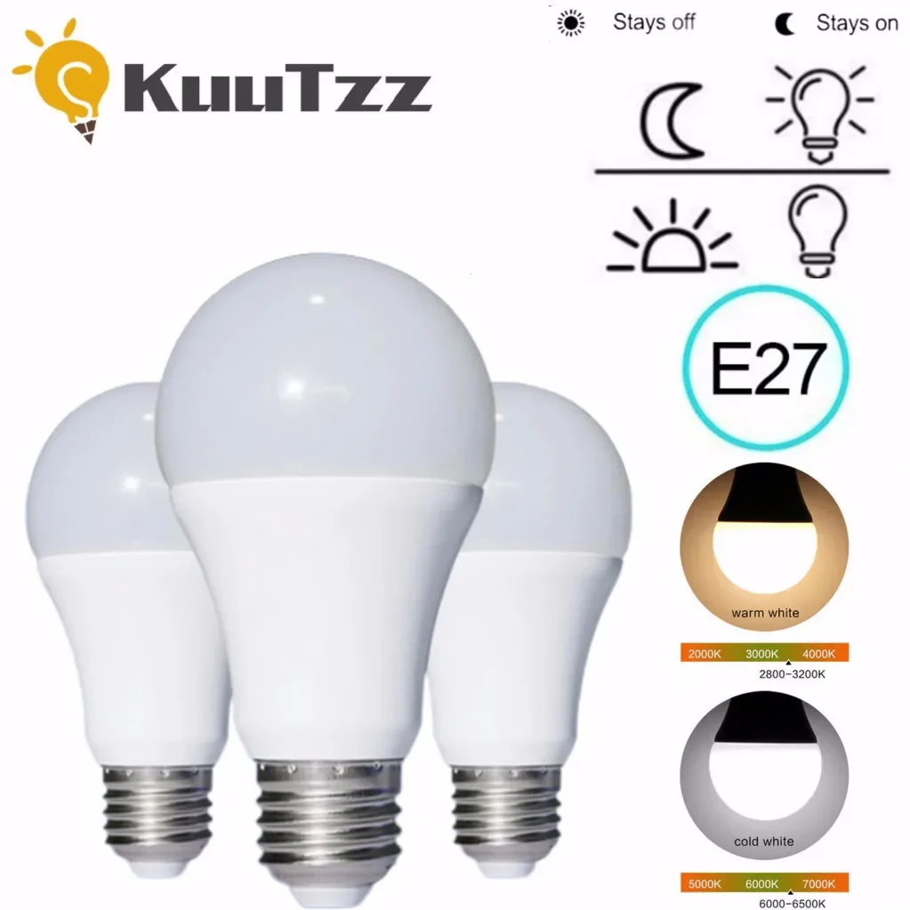 E27 LED Dusk to Dawn Bulb 5W 7W 9W 12W Sensor Outdoor Light AC 85-265V Day Night Light Auto ON/OFF LED Smart Lamp Lighting Lamp