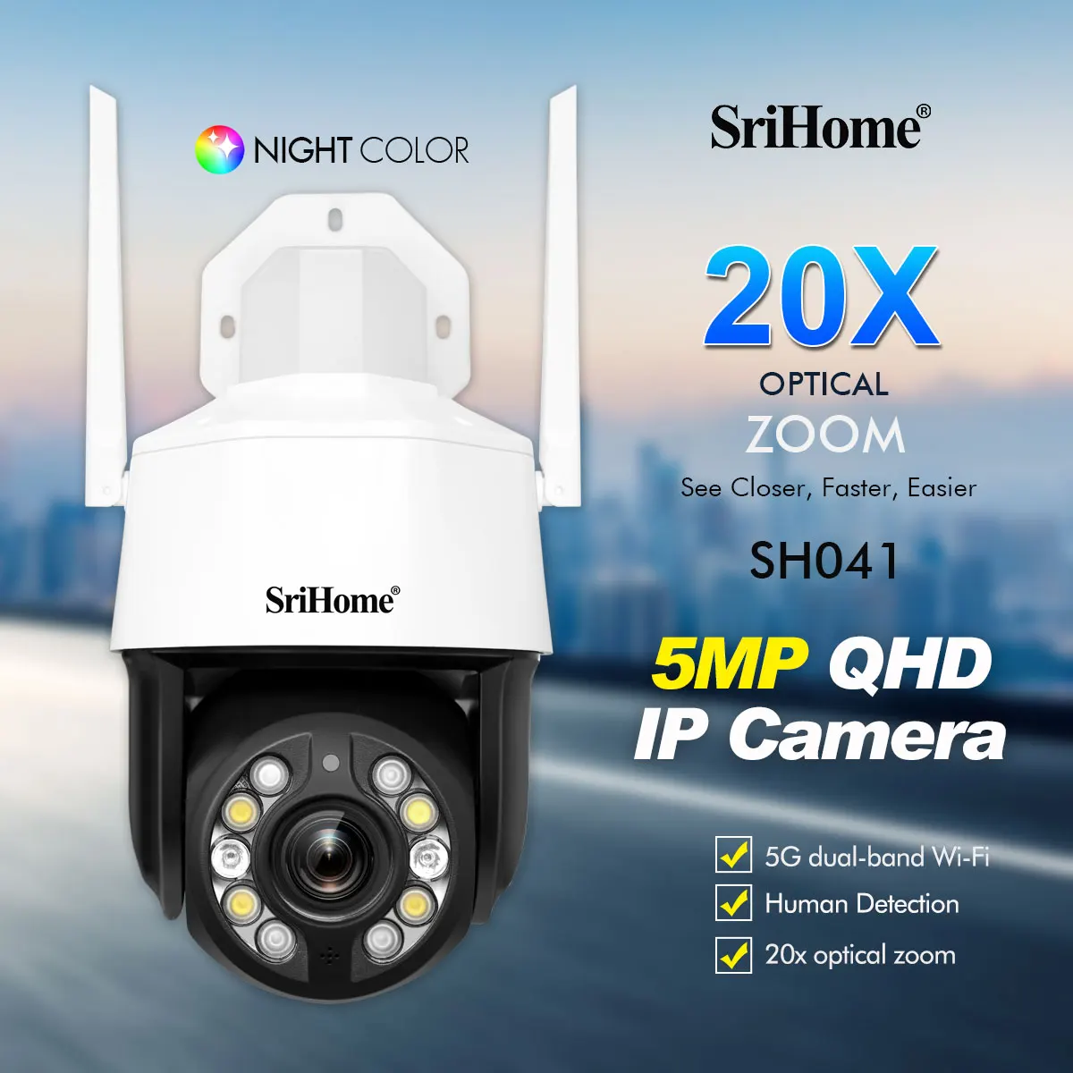 Sricam 5.0MP 20X Optical Zoom 5G Wifi IP Camera Outdoor IP66 Waterproof Onvif Security Protection Video Surveillance CCTV System misecu h 265 nvr 8ch 5mp 4mp wireless recorder wifi cctv ip camera security protection system p2p hdmi xmeye network video onvif