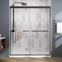 Shower Door，Royal Guard 44-48" W x 70" H Semi-Frameless Double Sliding Glass  SGCC Tempered Glass，Bypass Shower ，Matte Black 2