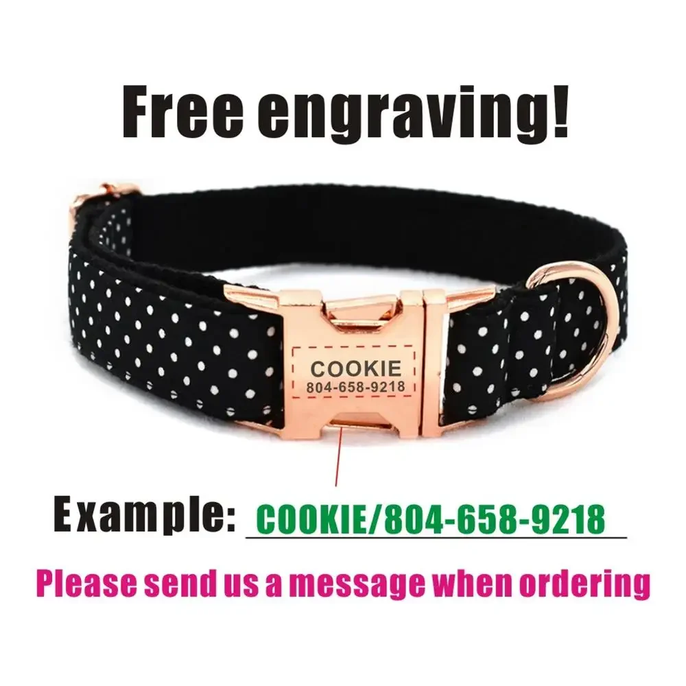 Dog Collar Personalized with ID Tag Adjustable Rose Gold Buckle