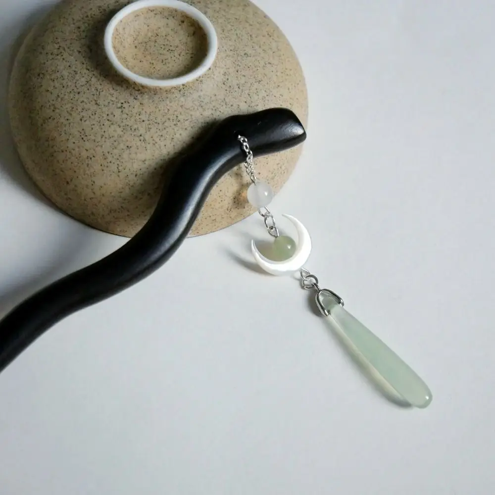 Hetian Jade Moon Tassel Hairstyle Design Tool Hanfu Hair Sticks Chinese Style Headwear Ancient Style Hairpin Ancient Headwear