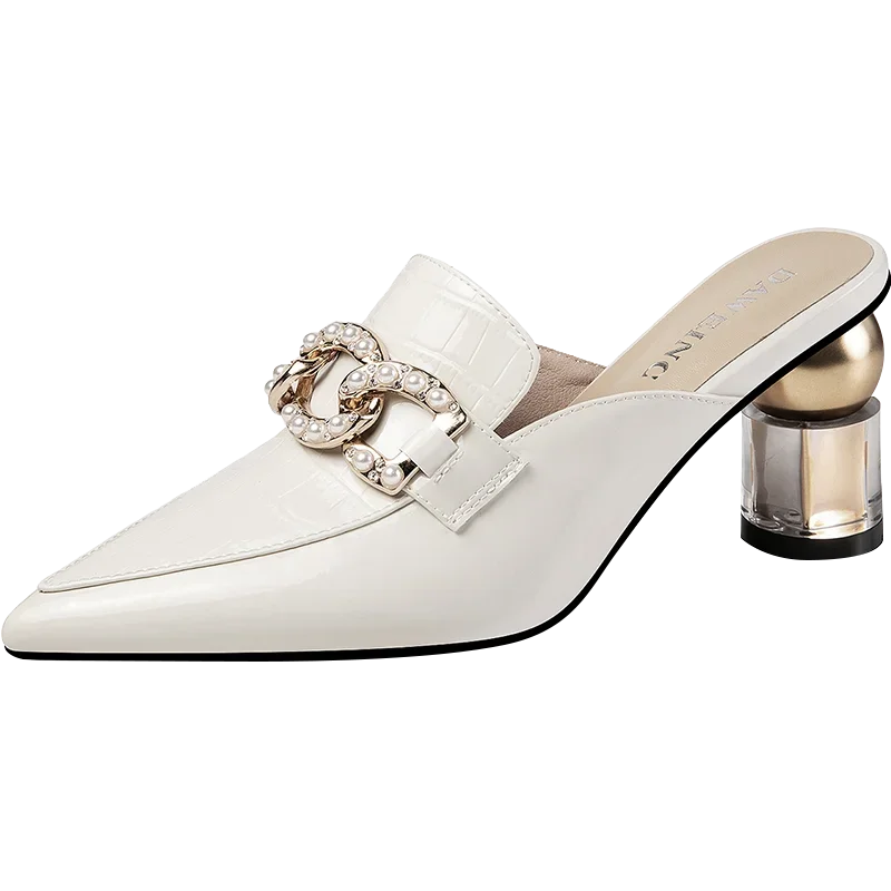 

Новые модные женские туфли с острым носком и полуопорой, мягкие кожаные тапочки на толстом каблуке