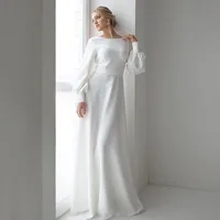 Simple Civil Wedding Dresses Brides 2025 Scoop neck Long Sleeves Backless Customized Bridal Dress Wedding Party Dress Elegant 1