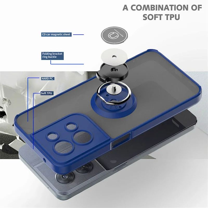 Matte Magnetic Car Ring Stand Phone Case with Back Cover