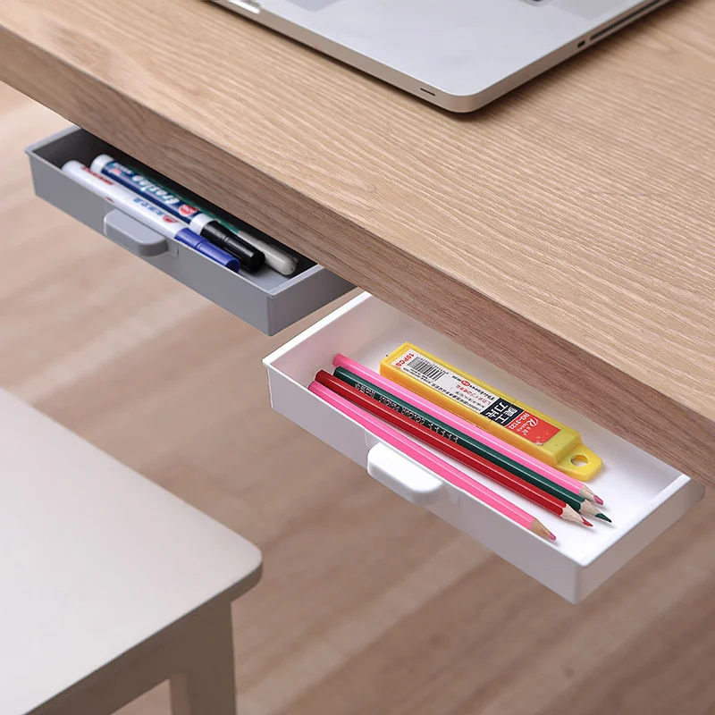 Self-adhesive Storage Drawer Box Makeup Pencil Tray Desk Hidden Under Desk Stand