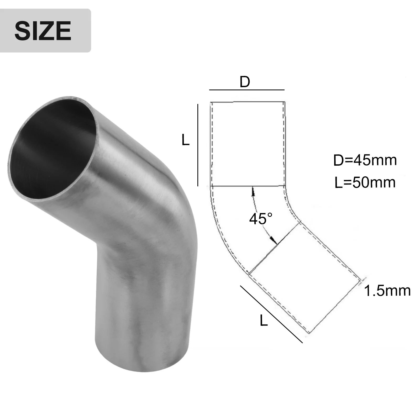 Versatile Stainless Steel Elbow 45° Degree Bend Exhaust Pipe Polished 19-51mm Silver Tool Accessories
