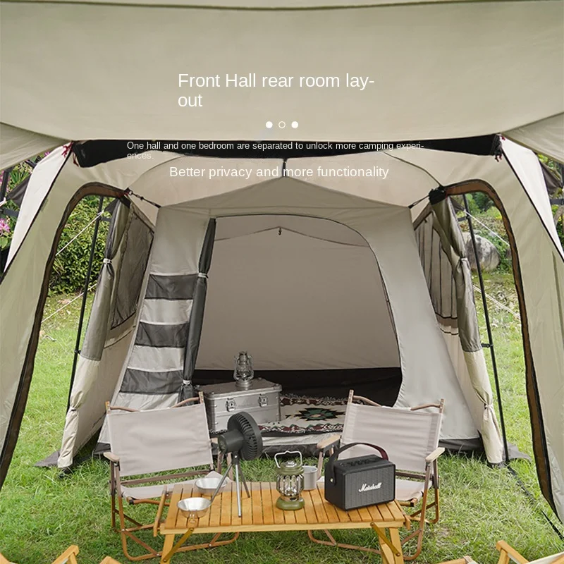 4-8 People Camping Outdoor Big Tent Double-layer Camping Tent Rainstorm Proof Camping Tent Two Rooms One Hall Oxford Cloth