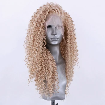 Blonde Curly Wig Lace Front Long Deep Curly Synthetic Lace Wig Heat Resistant Hair Daily Use Natural Hairline Wigs for Women