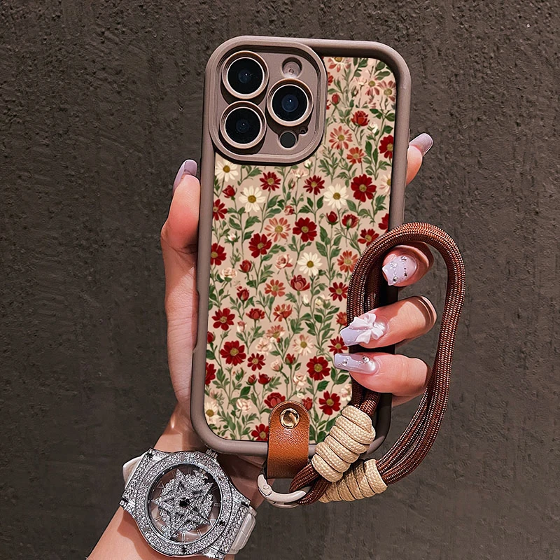 Charming Floral Lanyard Strap Silicone Phone Case - Soft and Durable Cover