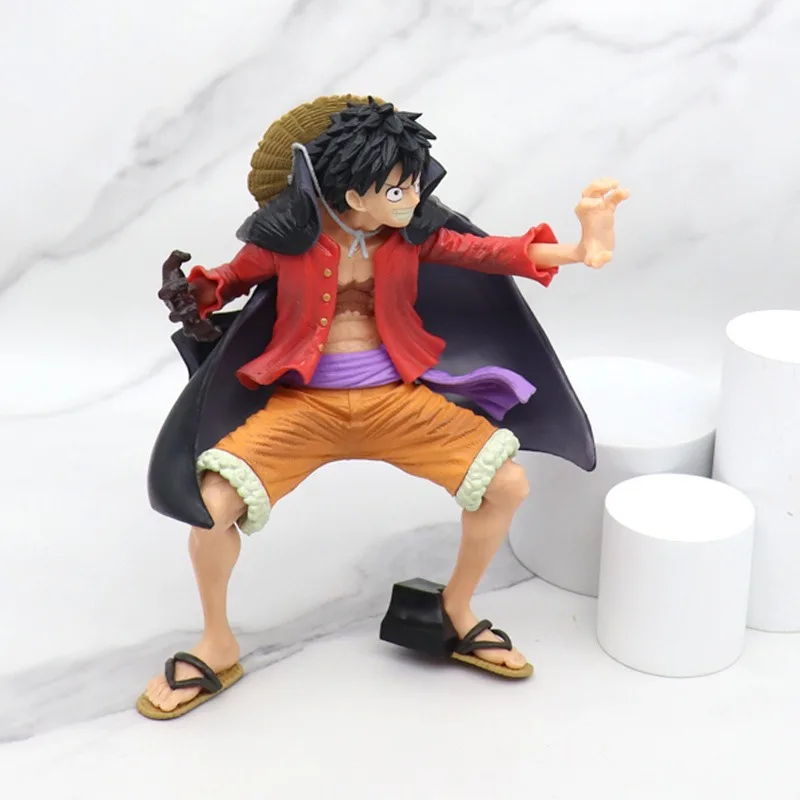 

19CM One Piece Art King Style Luffy Cloak Battle Uniform Crouching Ornament Model Figure For Children's Gifts