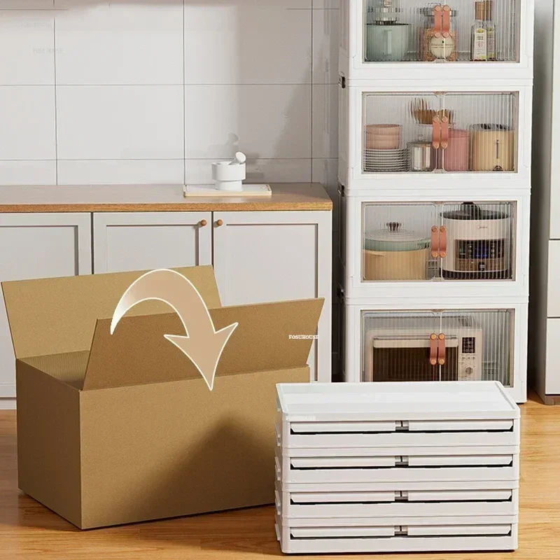 Kitchen Cabinets Home Microwave Storage Cabinet Multi-functional Movable Double Door Locker with Wheels Kitchen Furniture N