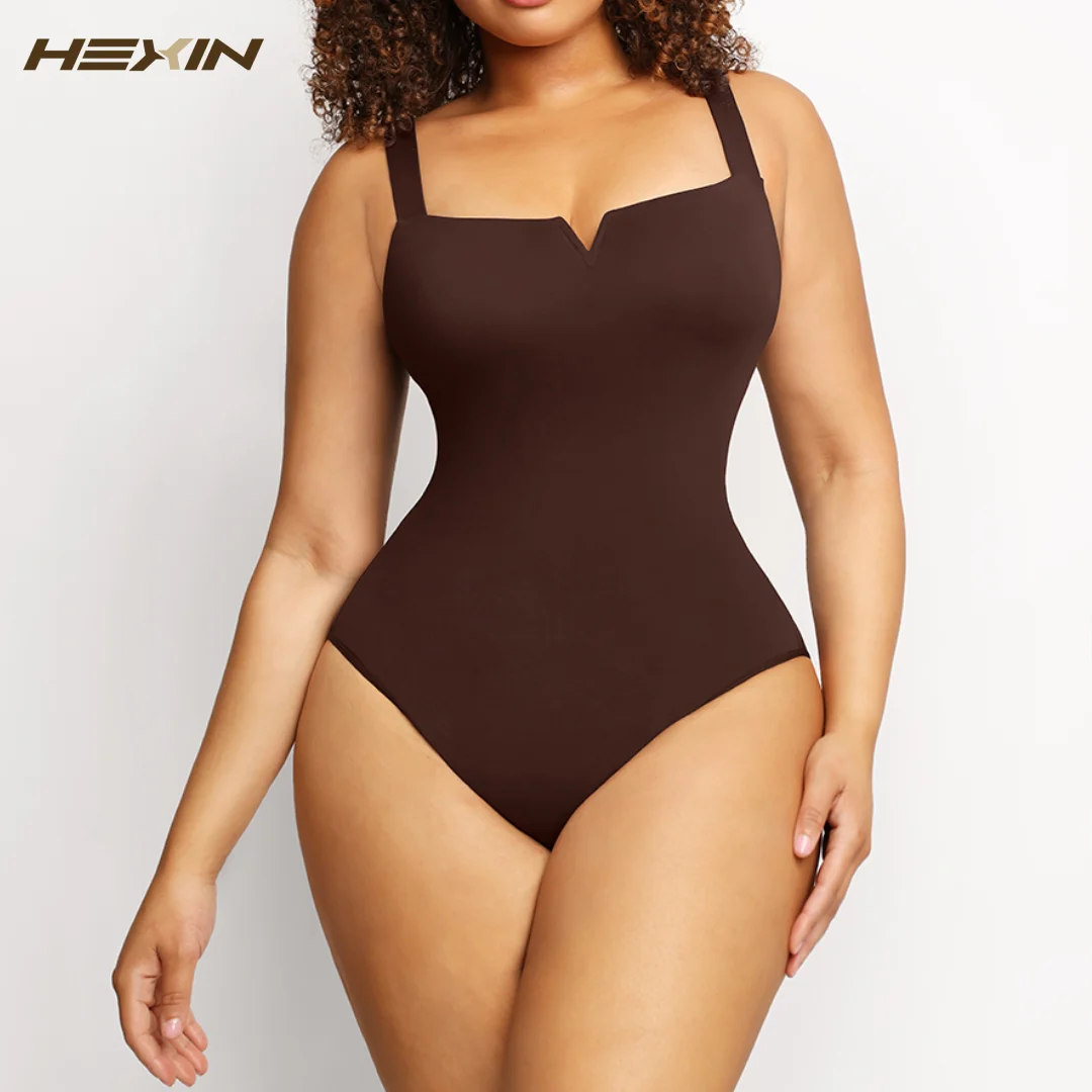 HEXIN Women's Seamless Bodysuit Colombianas Fajas Low Back Body Shaper  Tummy Control Fat Slimming Corset V Neck Design Shapers