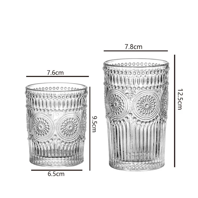 300ml/350ml Bicchieri da bere eleganti Modello di girasole Tazza di vetro in rilievo Bevanda trasparente Tazze per bevande fredde Tazze di birra al whisky 6