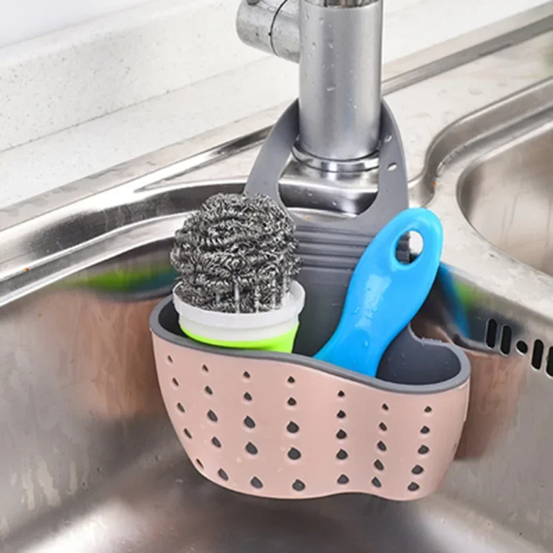 Home Storage Drain Basket Kitchen Sink Holder Adjustable Soap Sponge Hanging Drain Basket Bag Kitchen Accessories