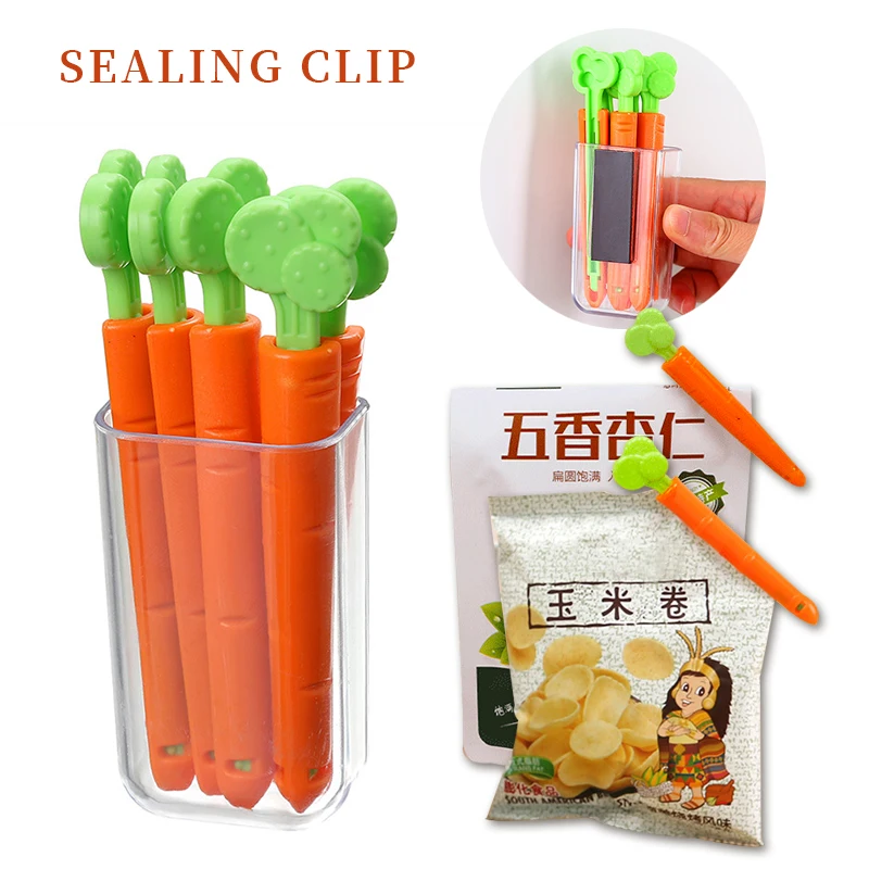 

5PC Sealing Tongs Food Bag Closure Clip Cartoon Carrot Shape Moisture-Proof Clamp Fresh Keeping Sealing Clip Kitchen Accessories