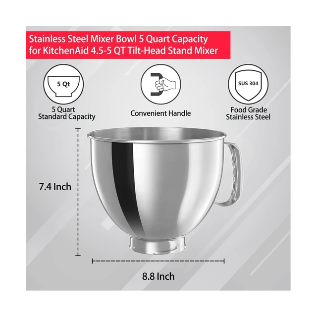 5 Quart for KitchenAid Mixer Bowl Stainless Steel With Handle