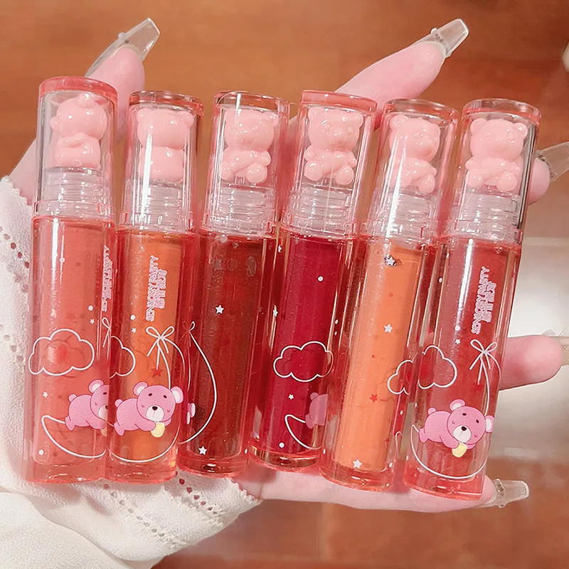 Bear Crystal Frozen Strawberry Water Light Lip Glaze Mirror Whitening Toot Toot Lip Waterproof Lip Gloss Rossetto Makeup