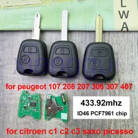 รีโมทกุญแจรถยนต์ 2 ปุ่ม ชิป ID46 PCF7961 ความถี่ 433.92MHZ สำหรับ Peugeot 107 206 207 306 307 407 และ Citroen C1 C2 C3 Saxo Picasso