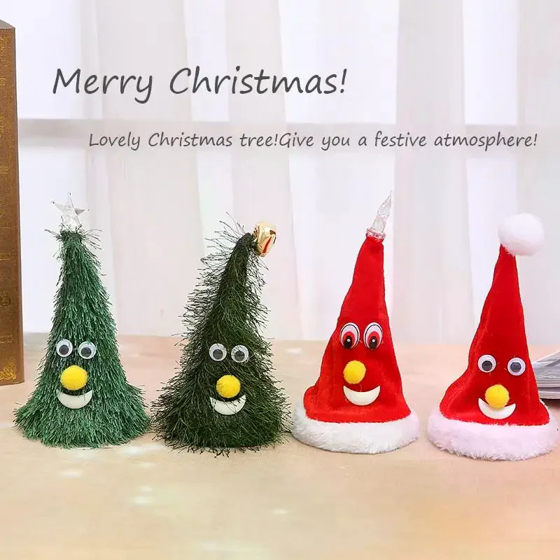 1pc Swing Singing Christmas Tree Hat Happy New Year Electric Glowing Music Plush Cap Funny Toy Gift For Kid Xmas Home Decoration
