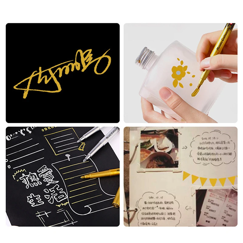 Marker Pens Paint Marker Pen Art Markers Paint Pen Art Marker Pen Gold Silver Colour Craft Pen Waterproof Paint Pen Sign Mark Metal Greeting Card Calligraphy Highlight Pens