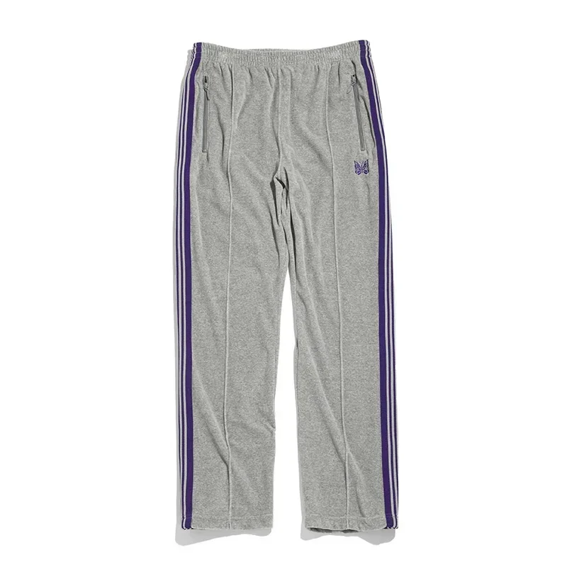 

New Fasion Velvet Classic Butterfly Embroidery Needles Sweatpants 1:1 Jogger Drawstring AWGE NEEDLES Gray Pants