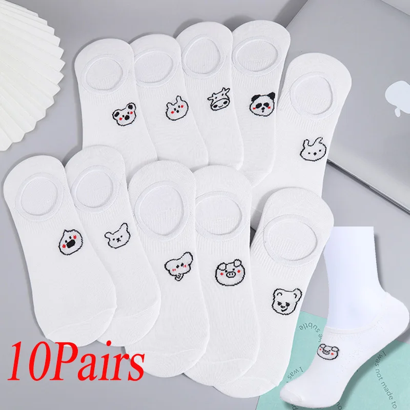 

10 Pairs Cute Animal Boat Socks Summer High Elasticity Short Sock Non-slip Invisible Sox Shallow Mouth Sock Man Woman Socks