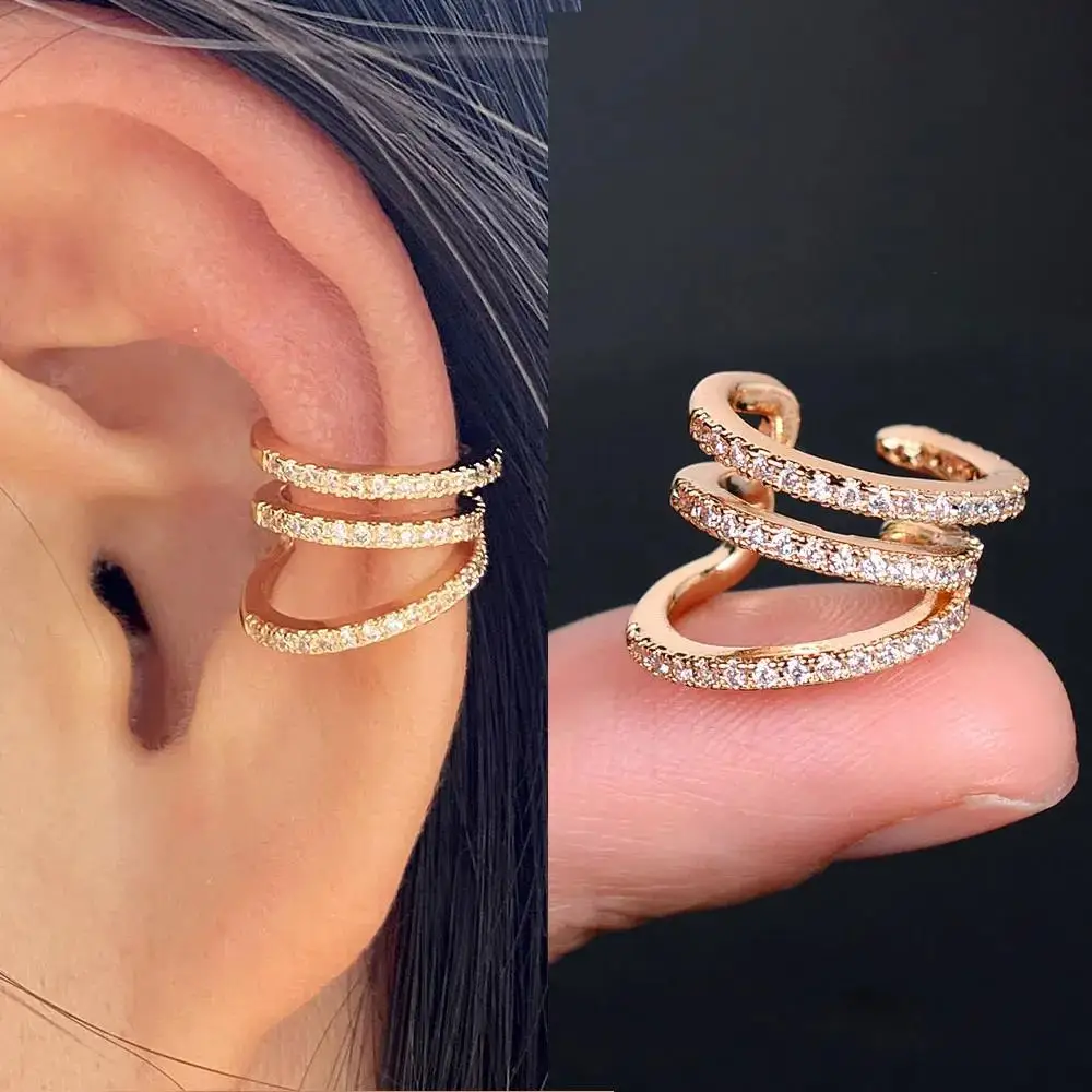 1PC Luxury Fashion Adjustable Ear Cuffs Ear Clip Earrings Delicate CZ Fake Piercing Cartilage Earrings For Women Trend Jewelry 2