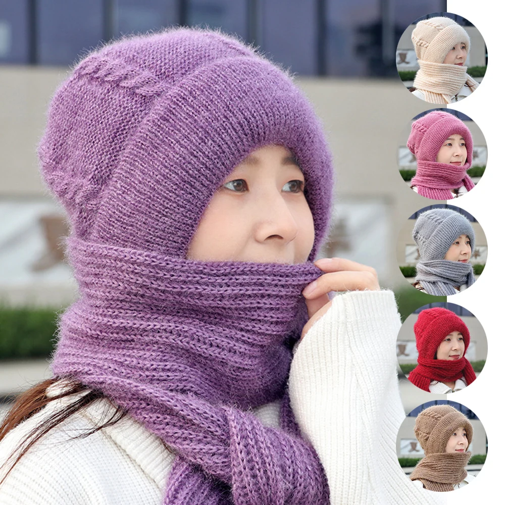 

Winter Thickening Hat Anti-cold Scarf Knitting Cap Scarf Wrap Head Cap Ear Protection Scarf Windproof Integrated Ear Protection