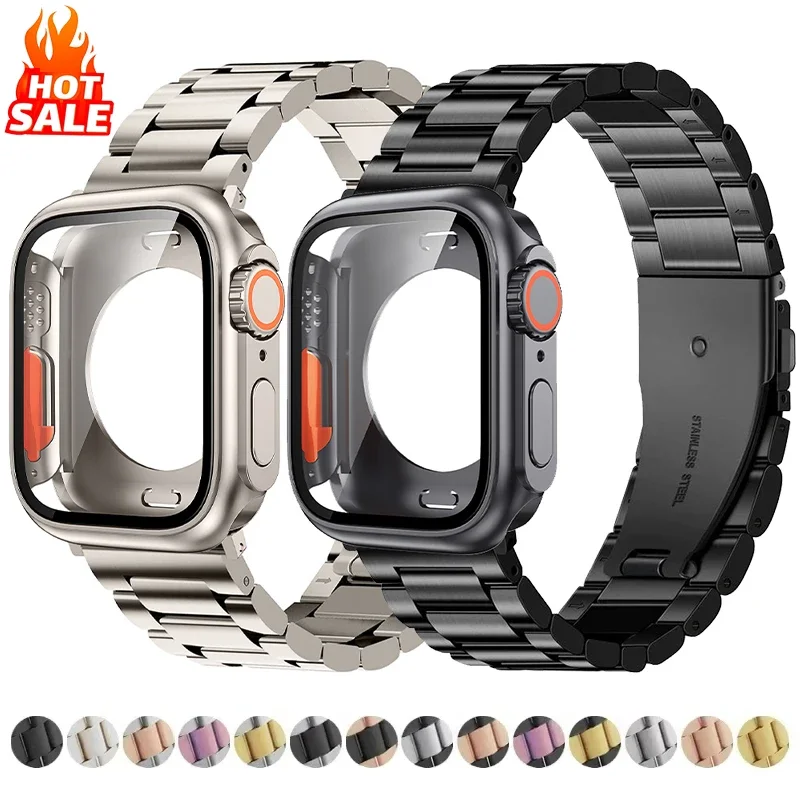 Armband + Gehäuse für Apple Watch Band 46 mm 42 mm 44 mm 45 mm 41 mm Vollständige Abdeckung Metall-Edelstahlband Iwatch Serie 11 10 9 8 7 6 SE 5