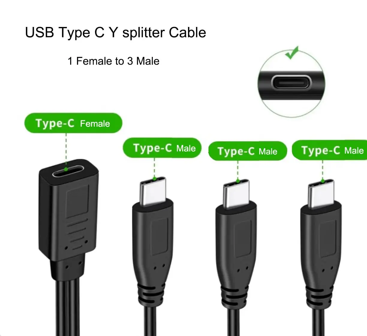 USB C 스플리터 충전 케이블 1개, USB C 타입 C 암-3개 USB C 타입 C 수 연장 충전 케이블, 3 in 1 고속 충전 코드