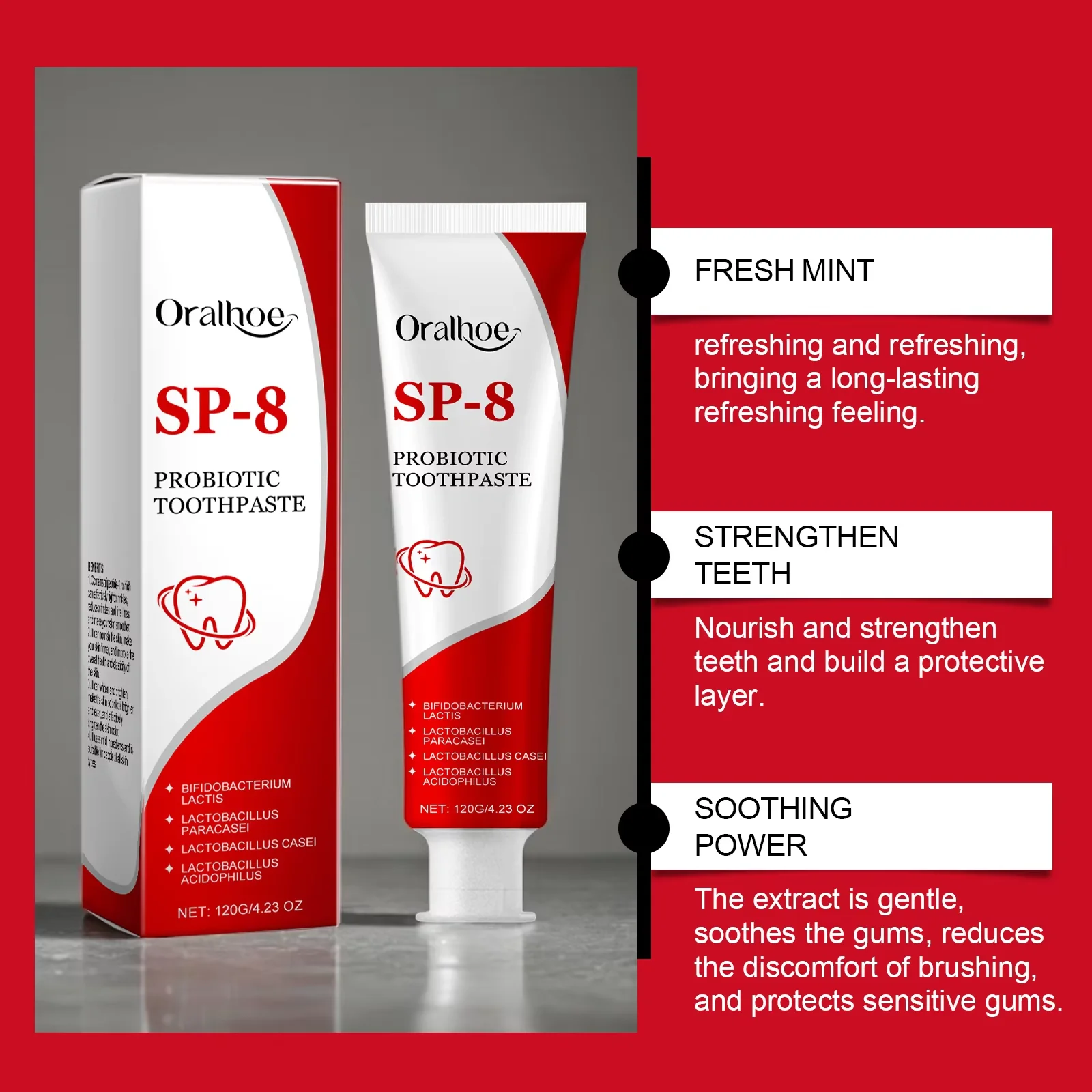 Sp-8 Probiotic Teeth Whitening Product Brightening Mint Fresh Breath Deep Cleaning Remove Plaque Stains Oral Hygiene Toothpaste
