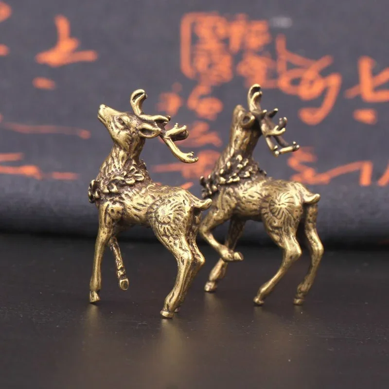 

New 2PCS Vintage Pure Copper Deer Miniatures Crafts Ornaments A Pair of Solid Brass Sika Elk Home Living Room Decoration