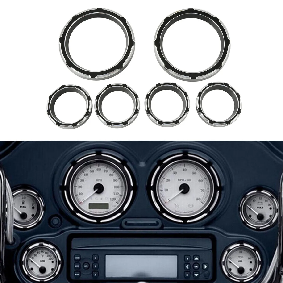 

4" Speedometer 2" Gauge Bezel Kit For Harley Touring Electra Street Tri Glide 1996-2013 FLHT FLHTC FLTR Burst Motorcycle