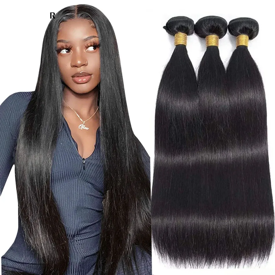 

Необработанные индийские волосы, искусственные прямые человеческие волосы, Реми-волосы для наращивания, 8-32 дюйма, Искусственные черные женские волосы, 1/3/4 шт.