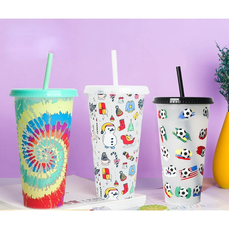 thumbnail image 4 of Vasos de agua creativos reutilizables con pajitas de 710 ml que cambian de color Vaso mágico de plástico para agua fría que cambia de color para Halloween, 4 of 6
