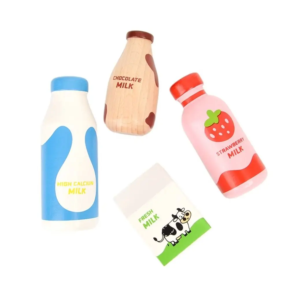Pretend Play Drink Bottle Strawberry Milk Imitation Game Kitchen Food Toys Learning Simulation Wooden Milk Drink Play House