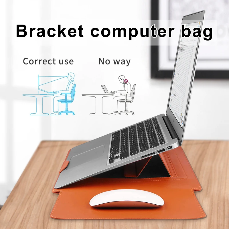 Versatile Waterproof Leather Laptop Sleeve with Built-in Stand