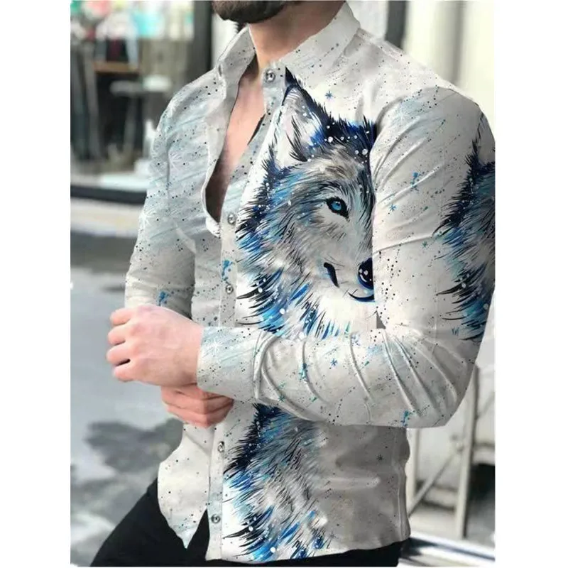 Spring Autumn New Animal Print Y2K Fashion Blouse Man Luxury Lion England Style Long Sleeve Shirt Casual Streetwear Male Clothes