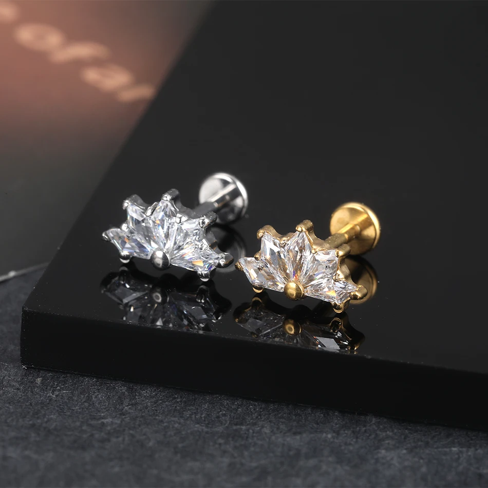 1Pc 티타늄 Labret 립 링 귀 피어싱 연골 스터드 여성 귀걸이 지르콘 꽃 헬릭스 피어싱 귀 로브 Tragus 쥬얼리