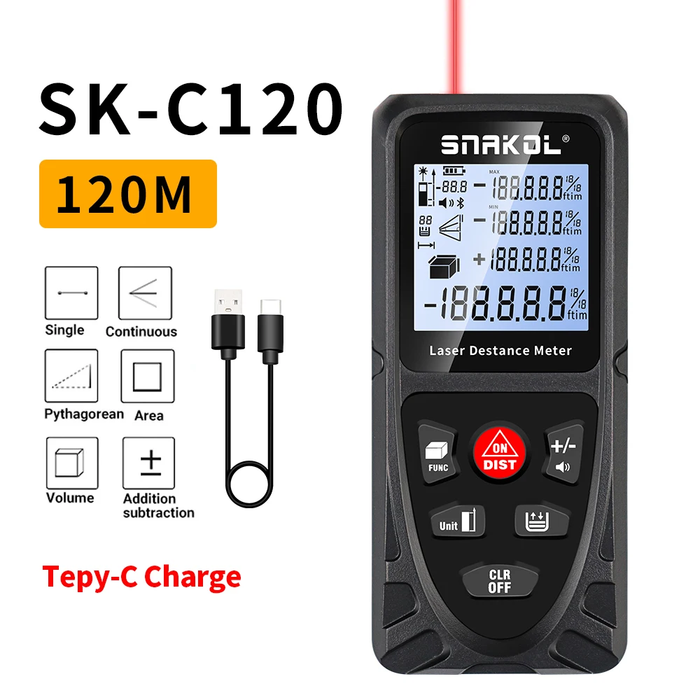 Laser Distance Meter Snakol Laser Distance Meter 50M 70M 100M 120M Profesional Digital Rangefinder Roulette Ruler Laser Tape Measure with USB Charge with tape measure,laser rangefinder,distance meter,laser tape measure,digital tape measure